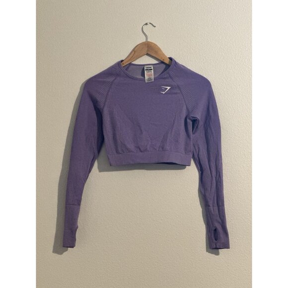 GYMSHARK Top Vital Seamless Crop Long Sleeve Shirt Light Purple Size Medium M - Picture 1 of 9
